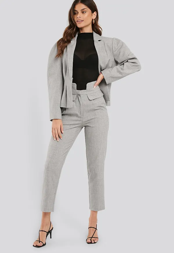 NA-KD Classic High Waist Detailed Pants - Grey