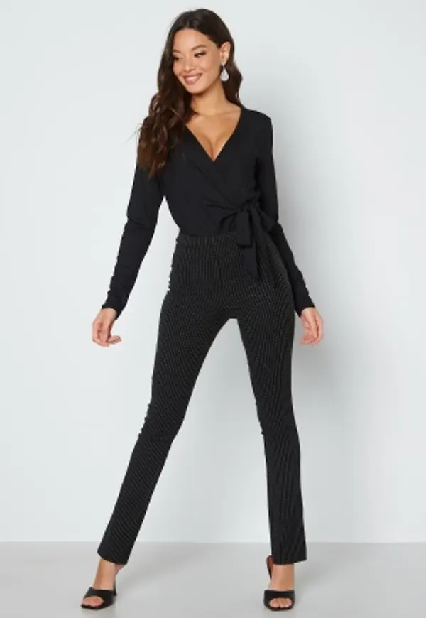BUBBLEROOM Rianna stretchy slit pants Black / Striped 36