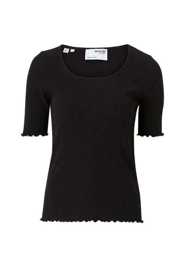 Selected FEMME - Topp slfAnna SS U-neck Tee - Svart