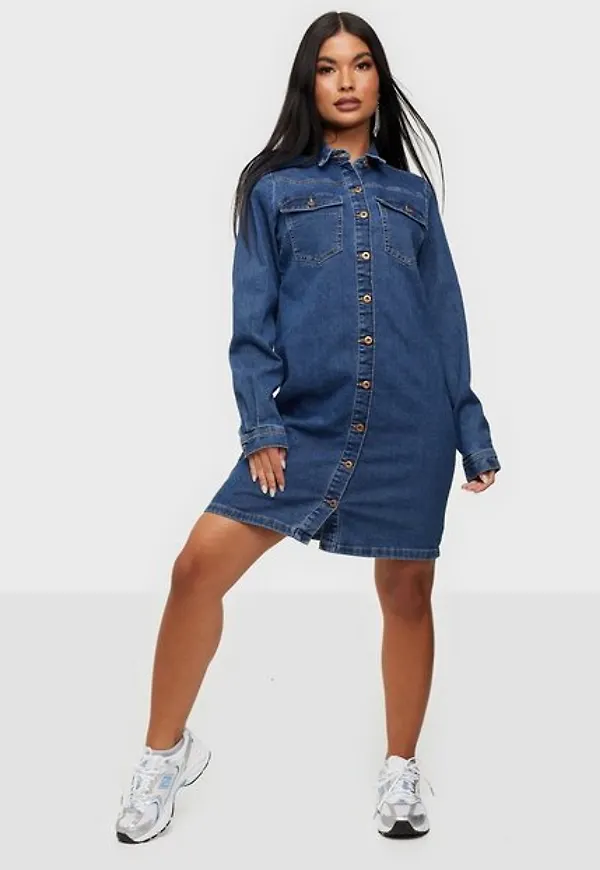 Pieces Pcperry L/S Denim Dress-Vi/Noos Bc Loose fit dresses