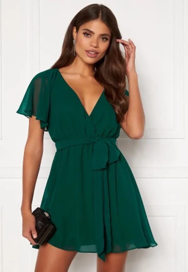 Goddiva Flutter Skater Dress Green M (UK12)