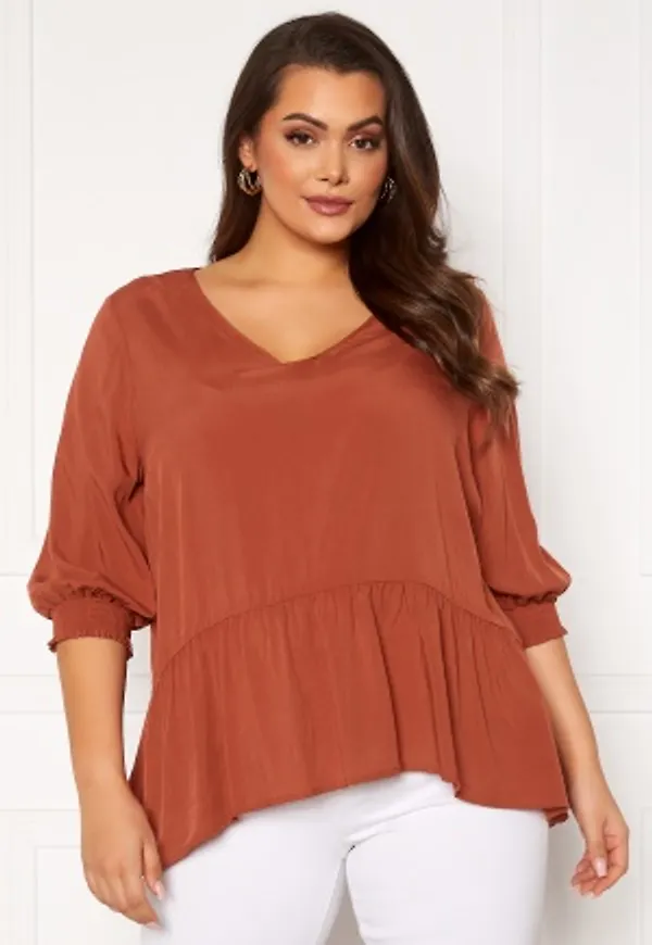 Only Carmakoma Lota 3/4 V-Neck Top Arabian Spice 48