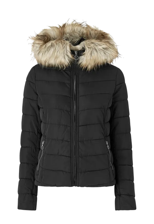 Only - Jacka onlNew Ellan Quilted Fur Hood Jacket - Svart