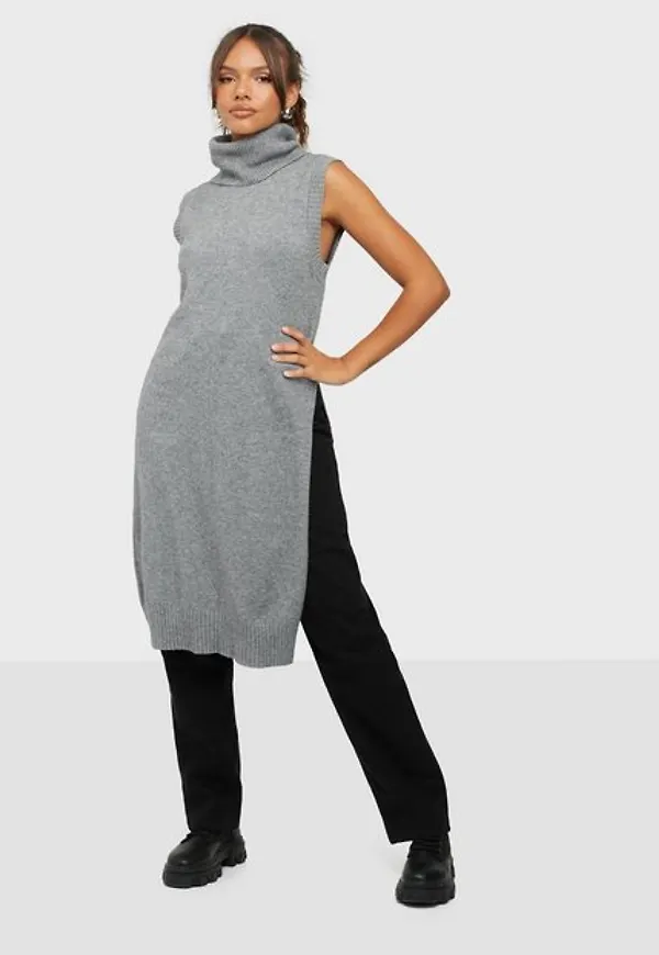 Vila Viril Long S/L Knit Vest - Noos Jackor Medium Grey Melange
