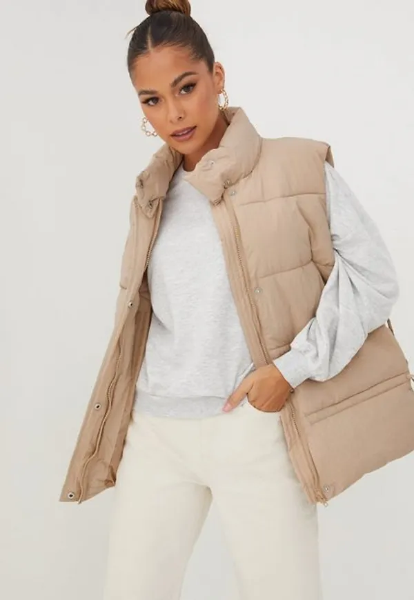 Missguided Gathered Detail Paded Gilet Västar Stone