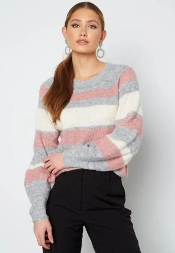 JDY Ingerborg Life L/S Stripe Pullover Knit Light Grey Melange XS