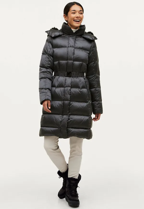 Áhkká - Dunkappa Gold Mid Down Coat Shiny - Grå