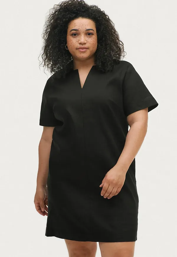 Calvin Klein - Klänning Linen Open Neck Dress - Svart