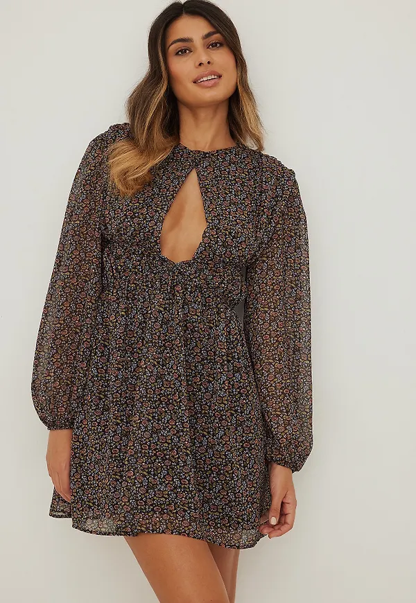 NA-KD Cut Out Sheer Dress - Multicolor