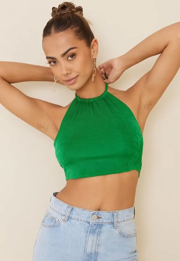 NLY One Halterneck Top Crop tops Grön