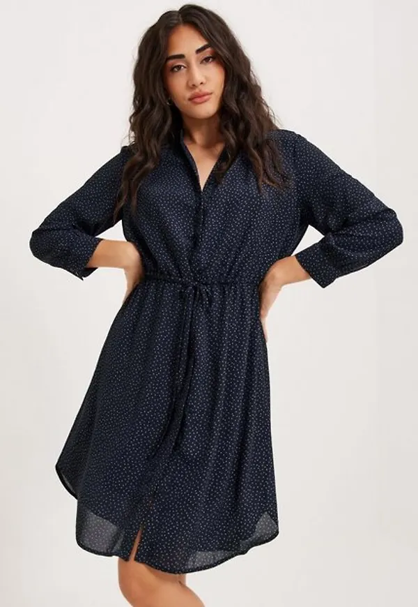 Selected Femme Slfdamina 7/8 Aop Dress B Noos Långärmade klänningar Dark Sapphire Silver Dot Print