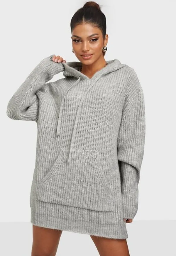 NLY Trend Oversized Hoodie Knit Stickade tröjor Light Grey Melange