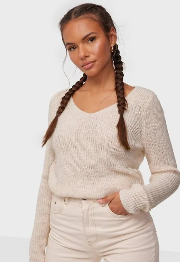 Vila Vioktavi V-Neck L/S Knit Top/Su - N Stickade tröjor Super Light Natural Melan