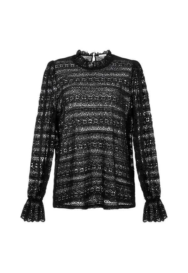 Vila - Spetstopp viChikka High Neck L/S Lace Top - Svart