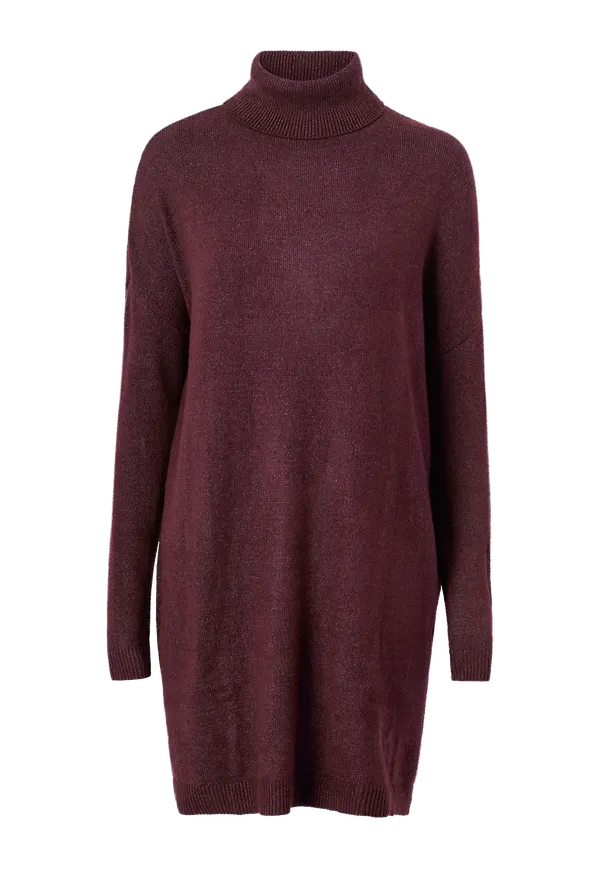 Vila - Stickad klänning/tunika viRil Rollneck L/S Knit Tunic - Röd