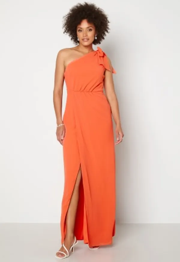 BUBBLEROOM Cyrene one shoulder chiffon gown Coral 42