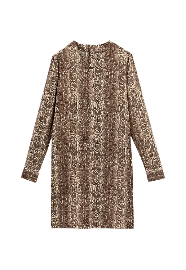 La Redoute - Rak klänning med reptilmönster och lång ärm - Multi