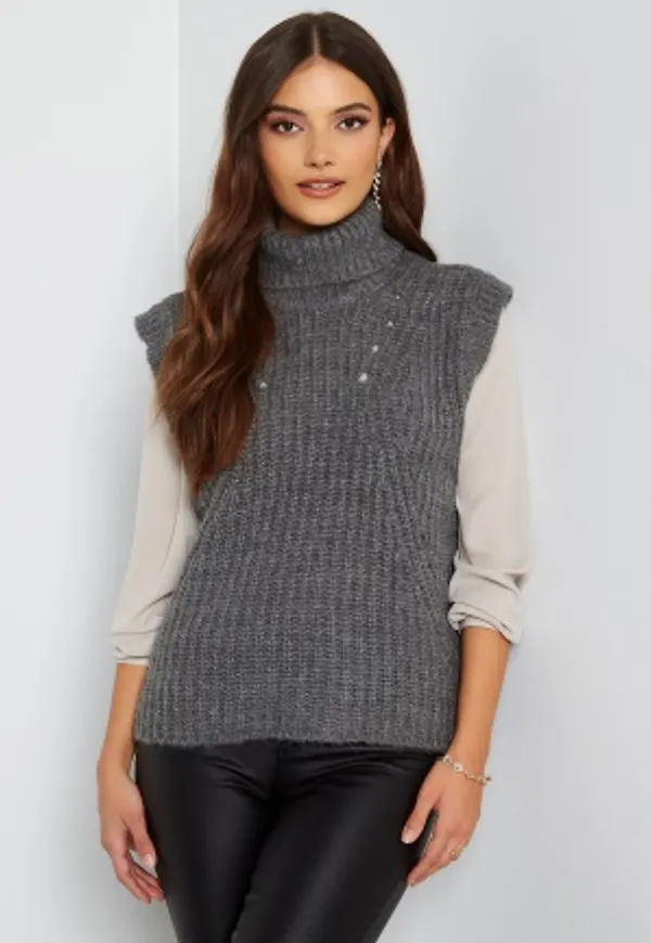 VILA Suba Rollneck Knit Vest Medium Grey Melange S