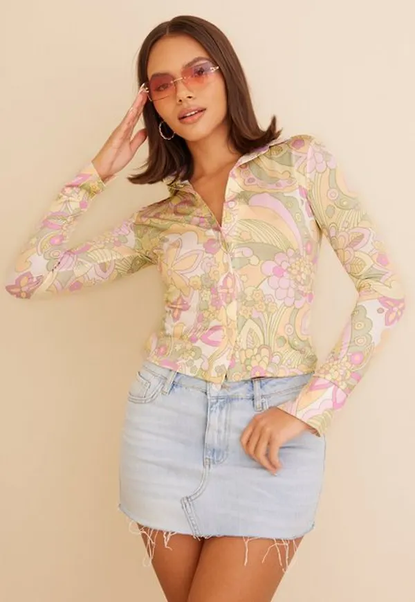 NLY One Slim Soft Shirt Långärmade toppar Blommig