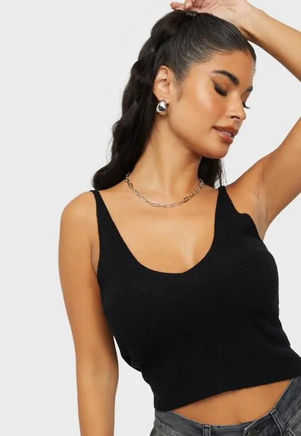 Only Onlcozy S/L Cropped Top Knt Linnen Black
