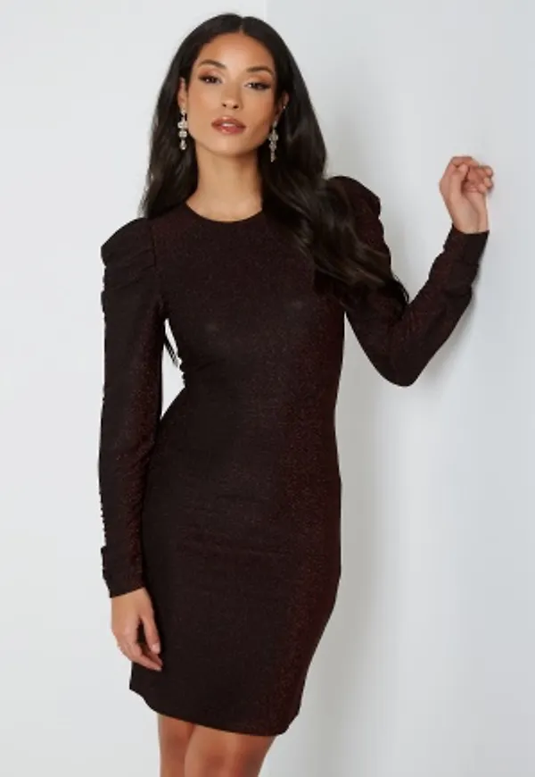 ONLY Darling L/S Glitter Puff Dress Black Rose Brown Gli XL