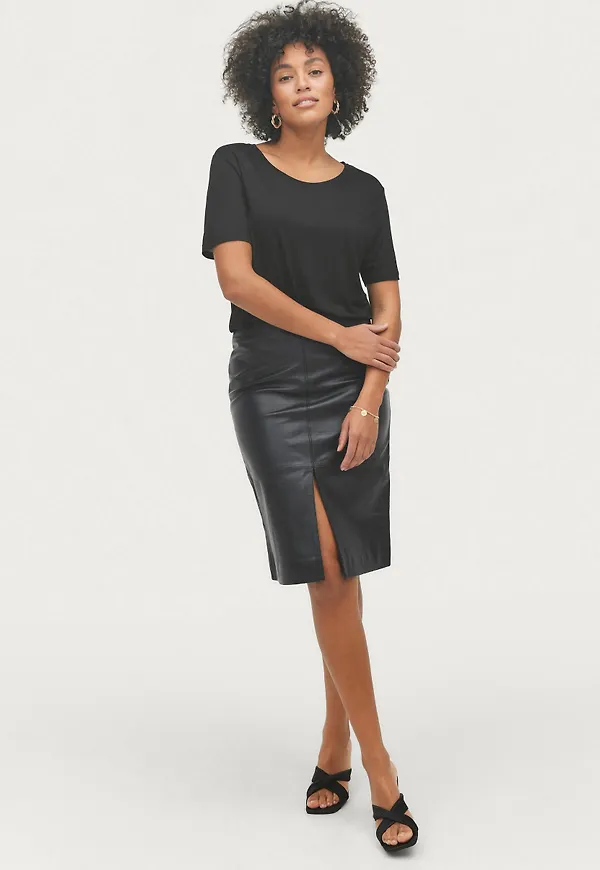 Ellos - Skinnkjol Dina Leather - Svart