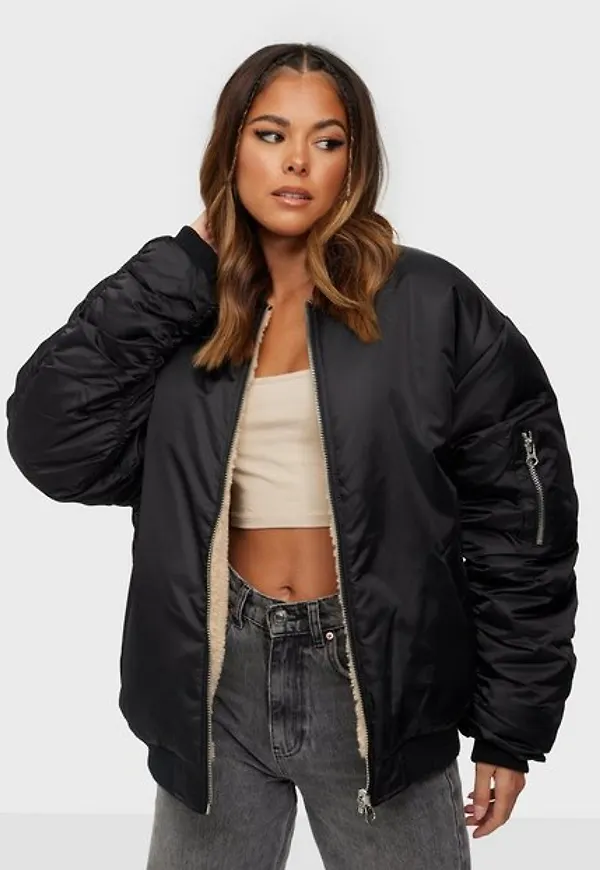 Missguided Reversable Oversized Borg Bomber Bomberjackor Black