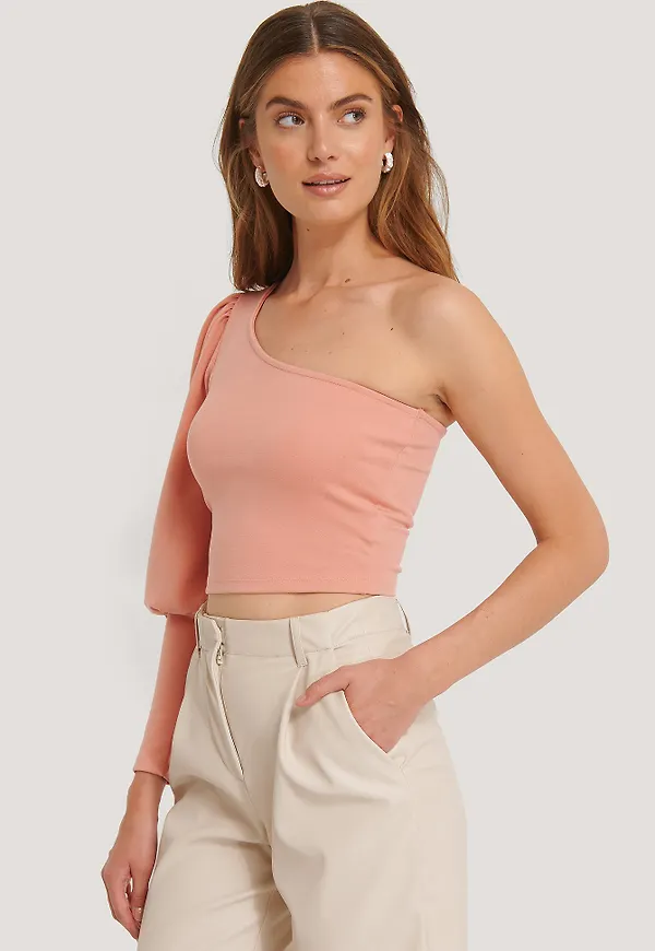NA-KD Croppad Topp Med En Puffärm - Pink
