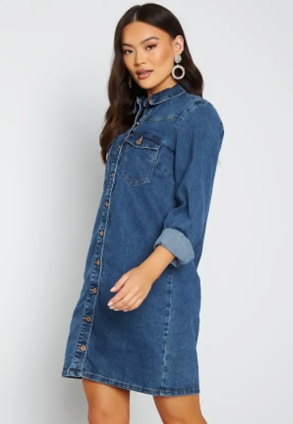 Pieces Perry L/S Denim Dress Medium Blue Denim L