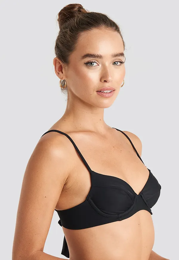 NA-KD Swimwear Tie Back Bikini Cup Bra - Black