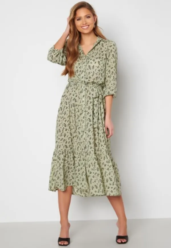 Happy Holly Serene puff sleeve dress Dusty green / Patterned 36/38