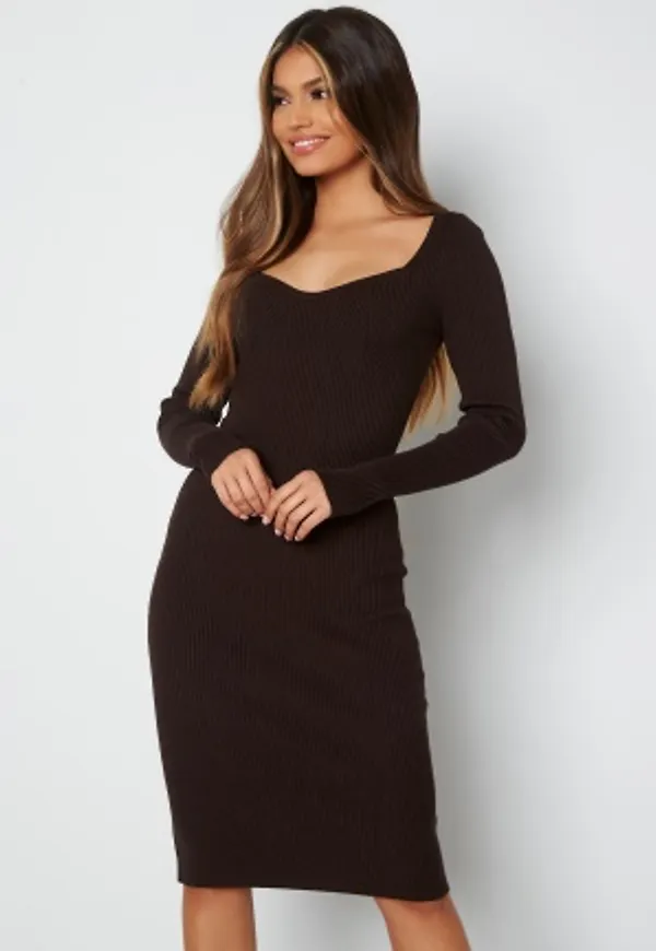 Blue Vanilla Sweetheart Rib Knit Midi Dress Chocolate S