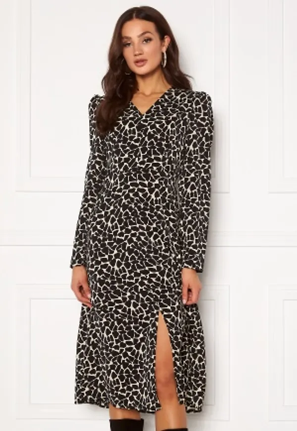 Girl In Mind Sammie Tie Cuff Button Detail Midi Dress Black XS (UK8)