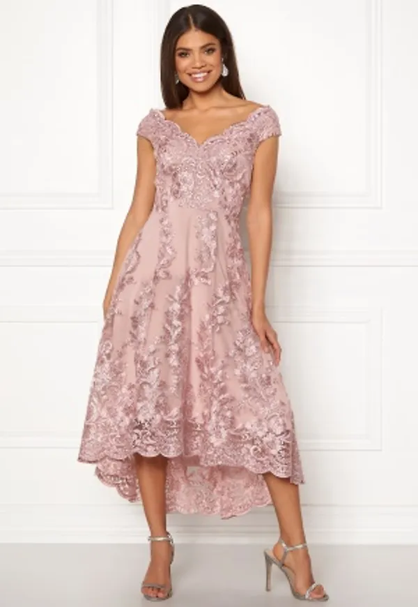 Goddiva Embroidered Lace Dress Blush M (UK12)