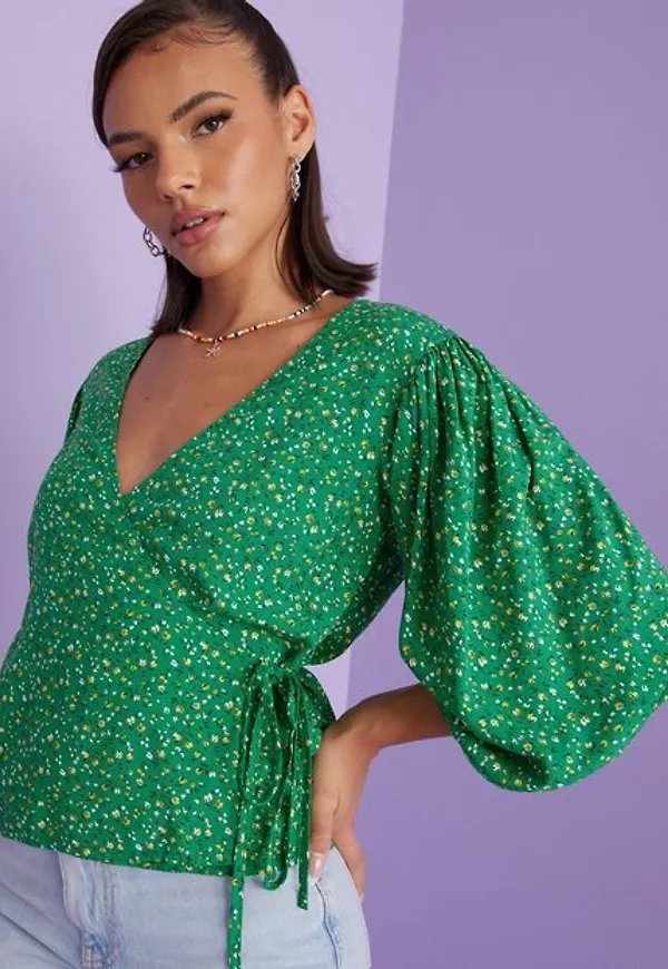 Object Collectors Item Objema Elise 3/4 Wrap Top 120 . C Vardagsblusar Artichoke Green Flower