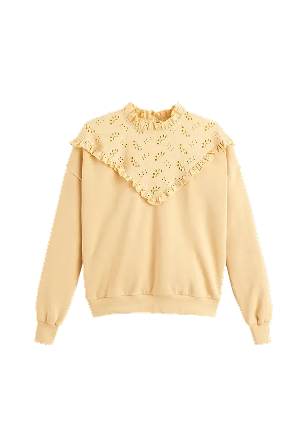 La Redoute - Sweatshirt i två material och volangkrage - Brun