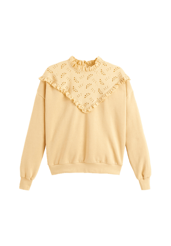 La Redoute - Sweatshirt i tvÃ¥ material och volangkrage - Brun