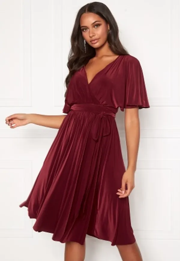 Goddiva Flutter Sleeve Midi Dress Berry XS (UK8)
