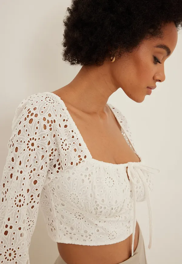 NA-KD Boho Korsettblus anglaise - White
