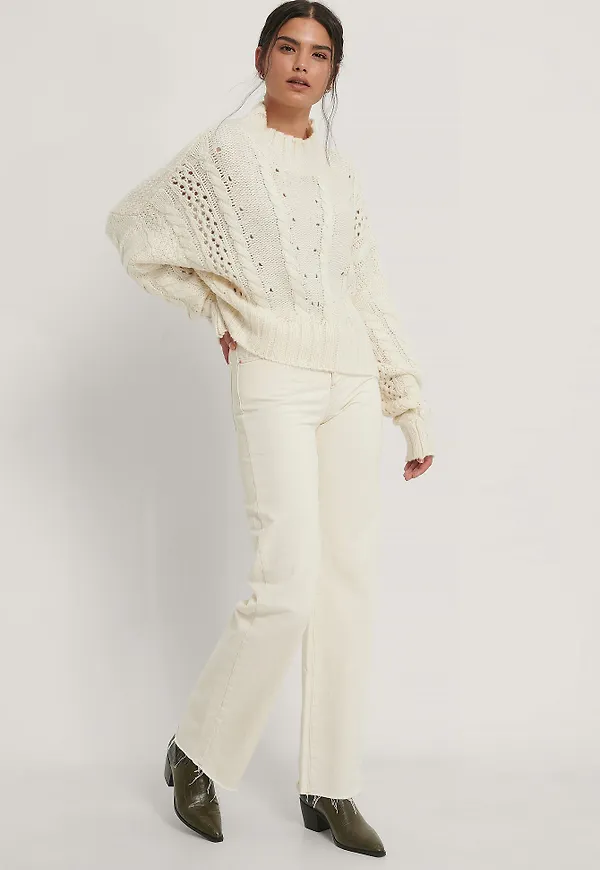 NA-KD Trend Kabelstickad Tröja - Offwhite
