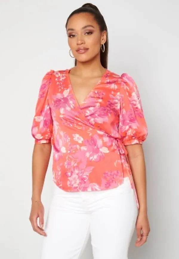 VERO MODA Julia S/S Baloon Wrap Top Emberglow AOP Julia S