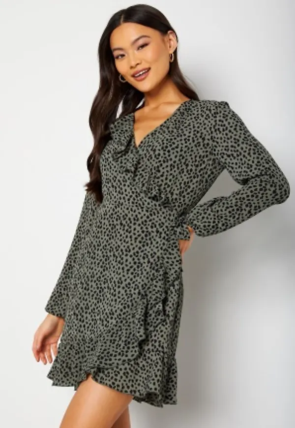 ONLY Carly L/S Wrap Dress Granite Green AOP 40