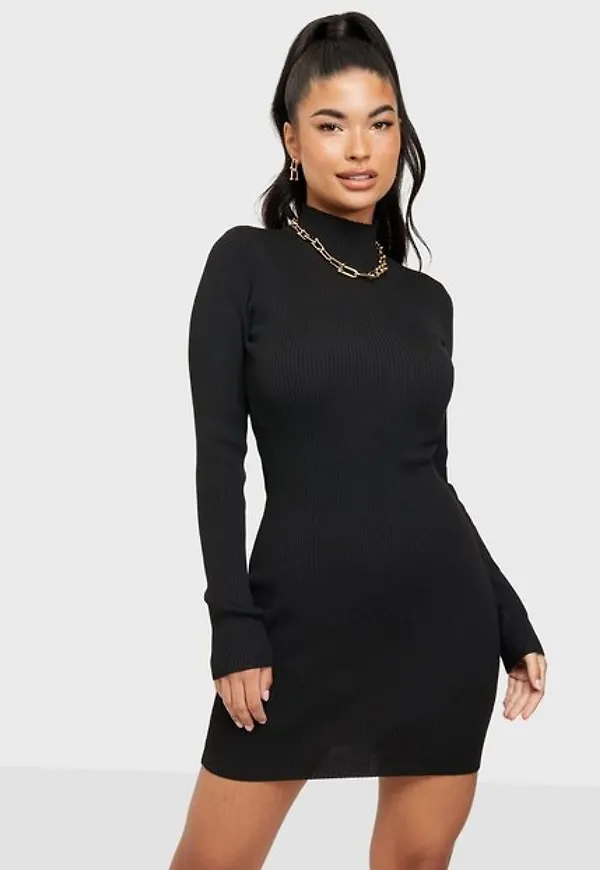 Missguided Recycled High Neck Ribbed Mini Dress Fodralklänningar Black