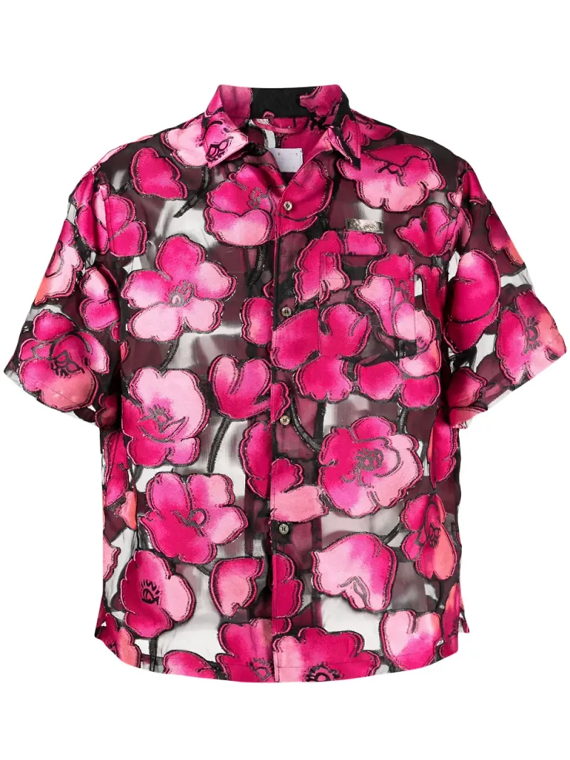 4SDESIGNS blommig kortärmad skjorta - Svart
