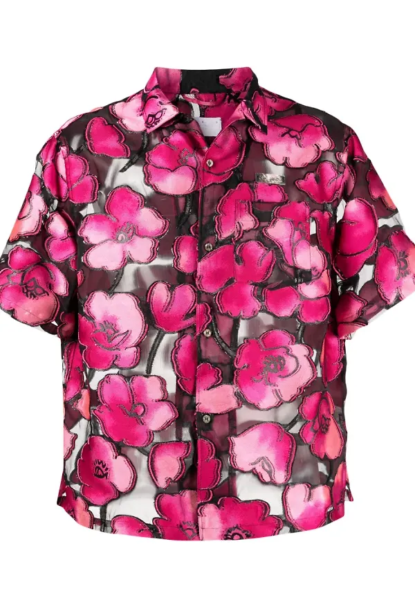 4SDESIGNS blommig kortärmad skjorta - Svart