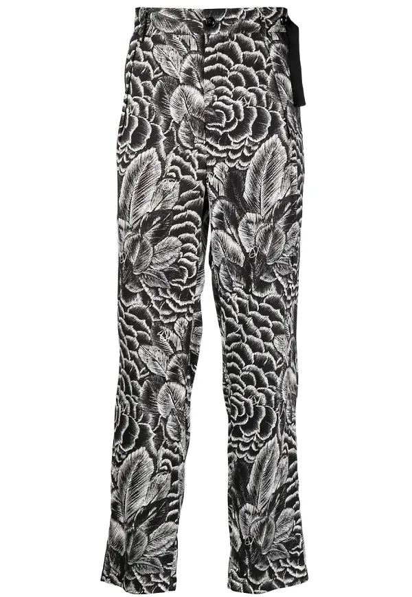 4SDESIGNS blommiga slim fit-byxor - Svart