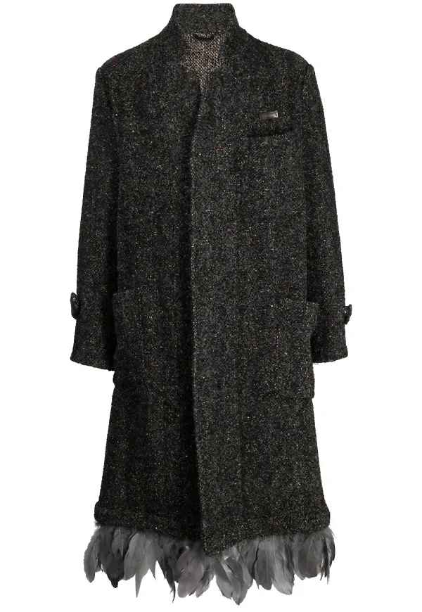 4SDESIGNS enkelknäppt kappa med fjäderkant - Grå