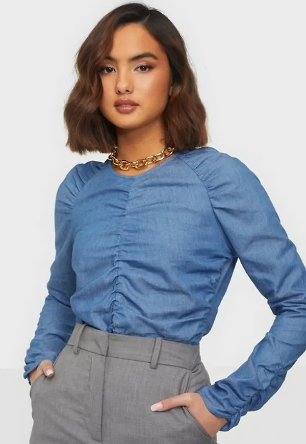 NLY Trend Gather Up Denim Top Långärmade toppar