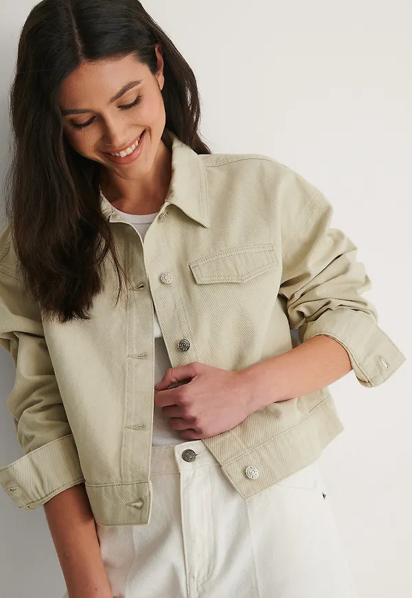 NA-KD Reborn Croppad Denimjacka - Green