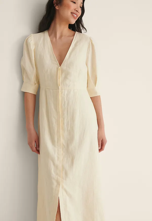 NA-KD Knälång Längd Linneklänning - Offwhite